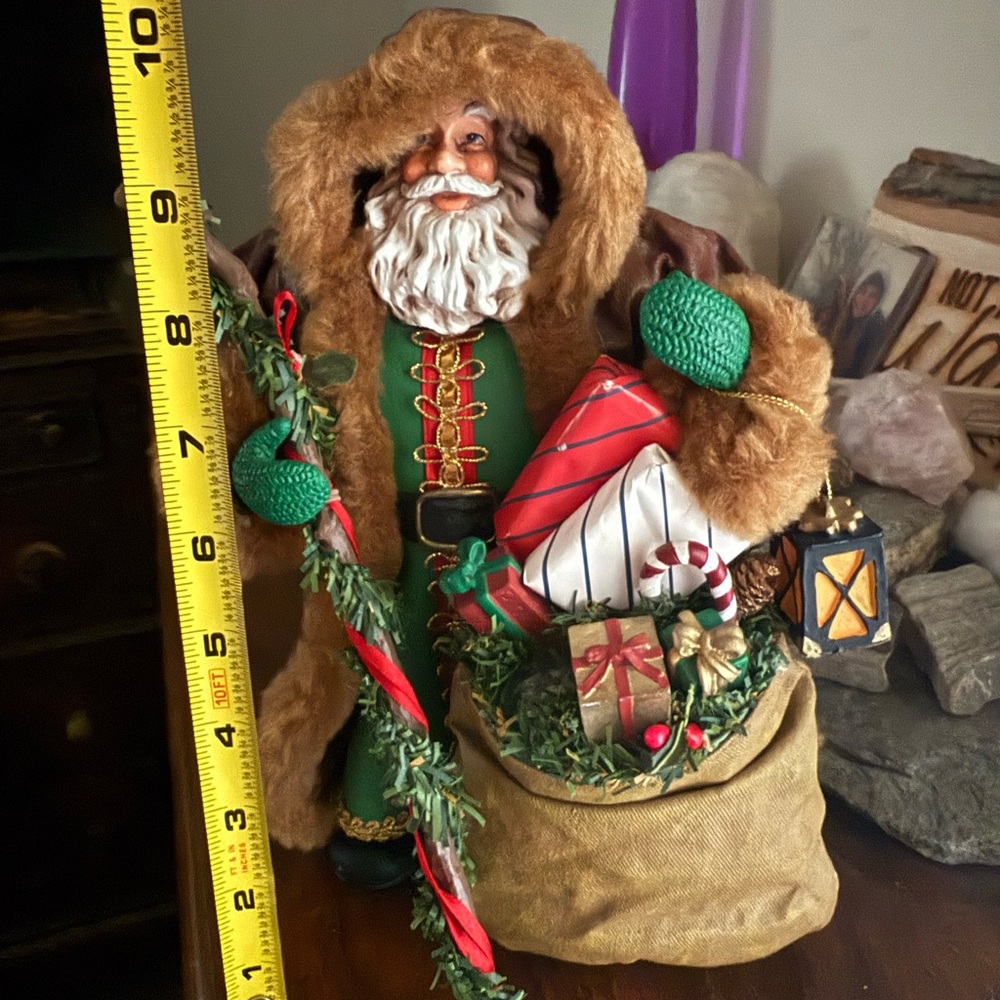 Vintage Holiday Santa Figurine with Gifts - Brown and Green